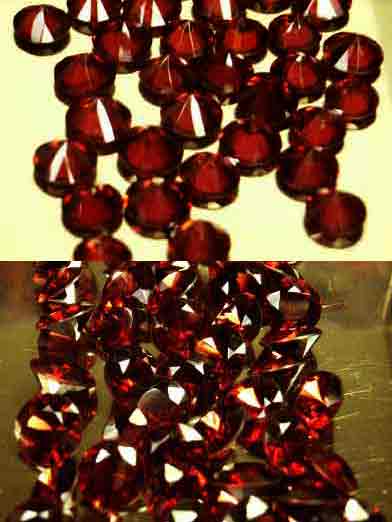 Garnet, dark red, untreated, diamond cut rounds.