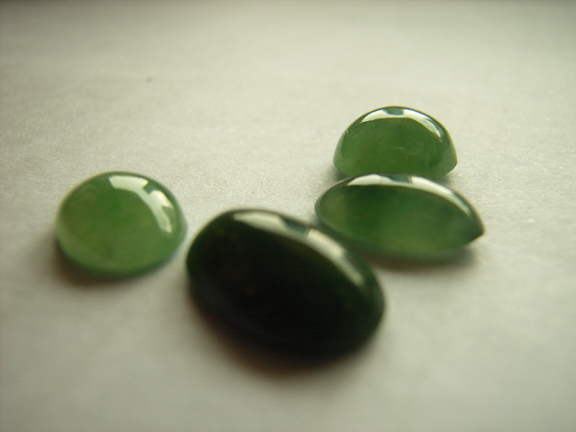 (SOLD) Untreated,  (A-Type,) jadeite cabochons, each 1.4c+ (3j.)